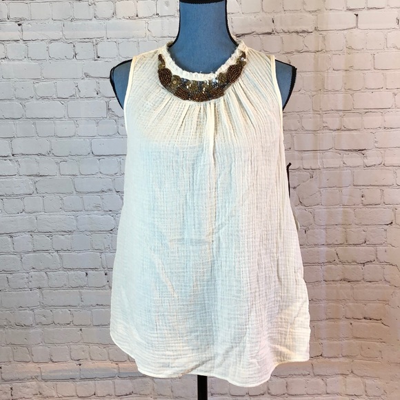 Knox Rose Tops - NWT Knox Rose Gauze Cream Top Embellished Neck Sleeveless XS